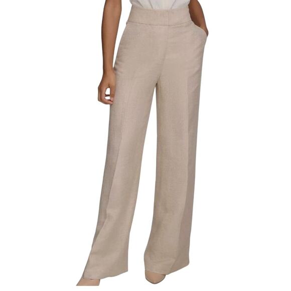CALVIN KLEIN LINEN‎ FLAT FRONT STRAIGHT LEG TROUSERS IN TAN NWT WOMEN'S SIZE 14P - Picture 1 of 16